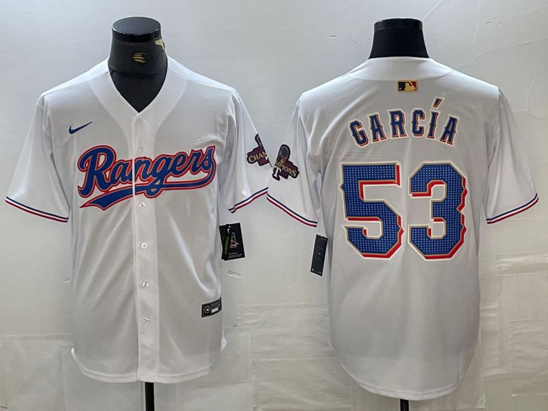 Men Texas Rangers #53 Garcia White Champion Game Nike 2024 MLB Jersey style 3
